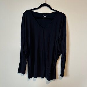 Garnet Hill Black V-Neck Long Sleeve Top-size XL